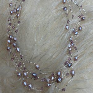 Kirks Folly Crystal Pearl Liquid Silver Necklace